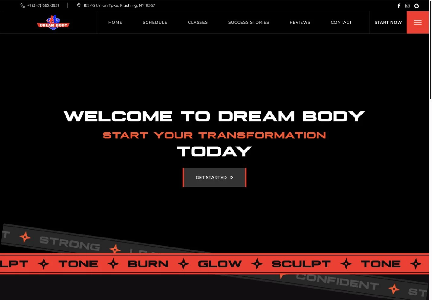 Dream Body NY website — desktop view