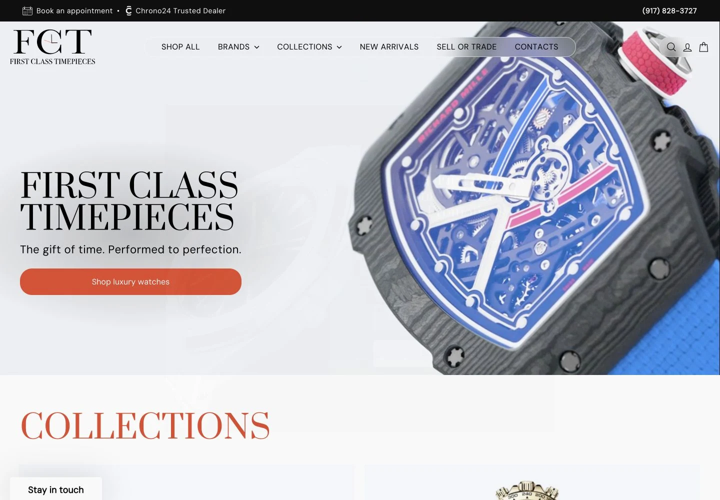 First Class Timepieces website — desktop view